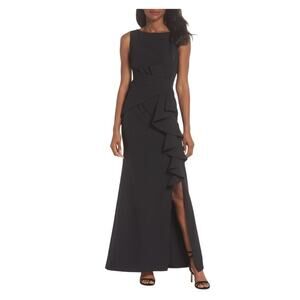 Eliza J Ruffle Front Black Maxi Gown Size 6